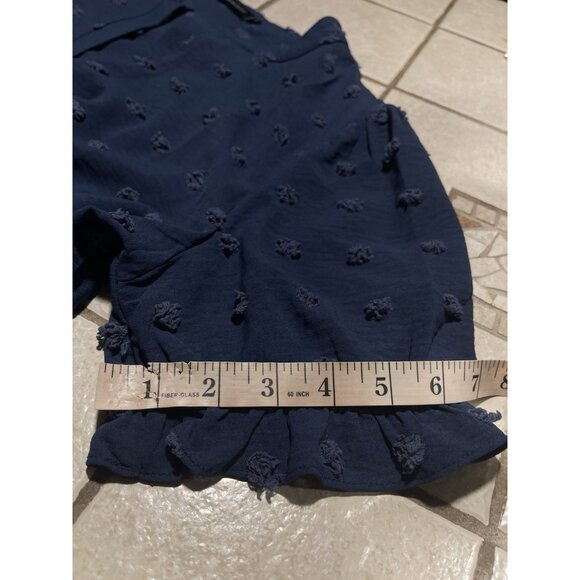 Merokeety Womens Blouse Navy Swiss Pom Pom Dot Short Sleeve Tunic Top Size L - Picture 12 of 13